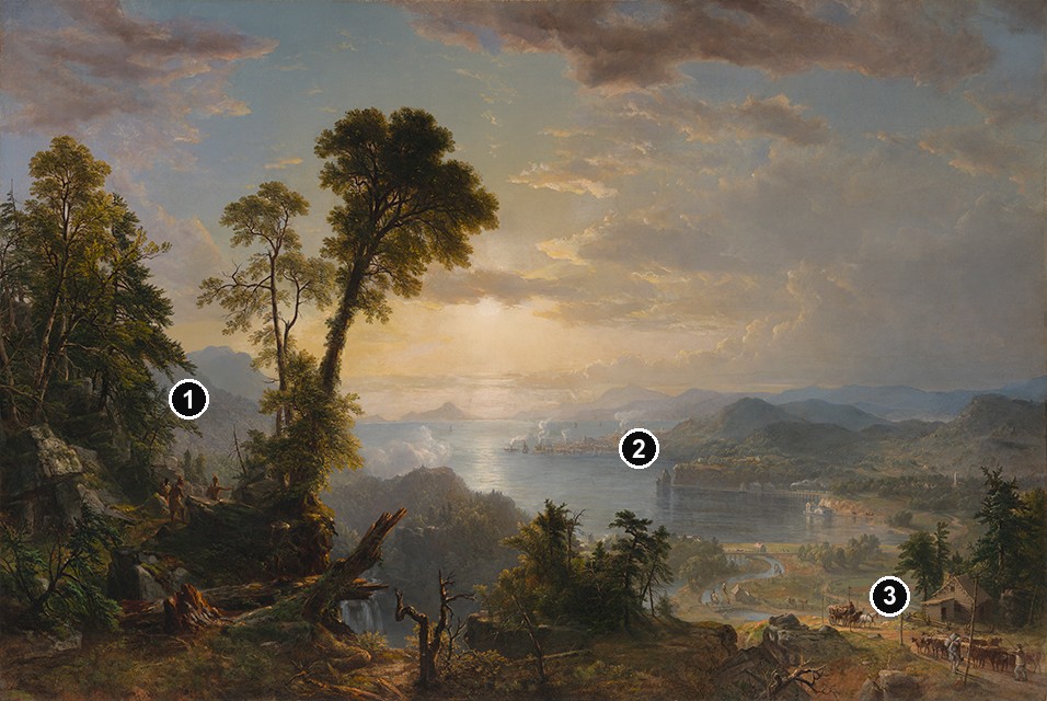 Annotated details from Progress (The Advance of Civilization) by Asher Brown Durand